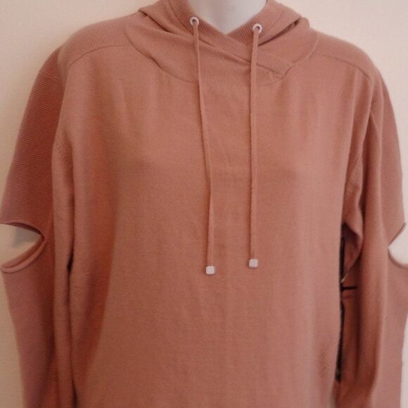 Blanc Noir  Light Pink Knit Hoodie Cut Out sleeve sweater S NWT 198 - Picture 1 of 9